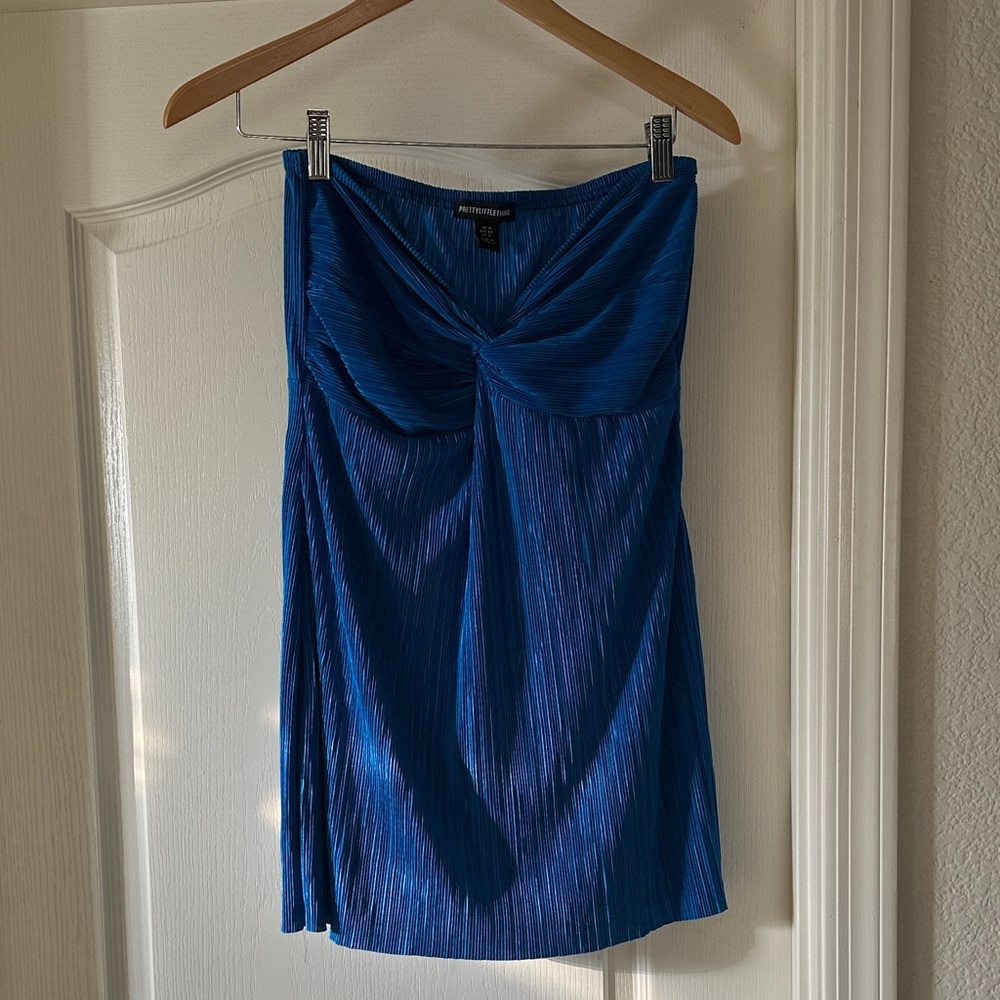 PrettyLittleThing Strapless Blue Dress